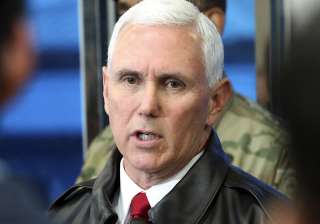 Mike Pence speaks to the media at border village... Mike Pence speaks to the media at border village...