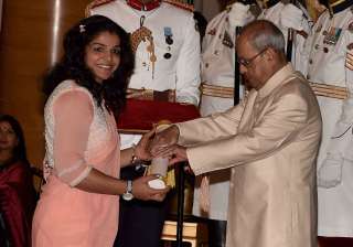 President Mukherjee honours Olympians Sakshi... President Mukherjee honours Olympians Sakshi...