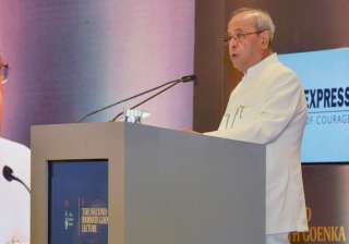 Mukherjee speaks during the Ramnath Goenka... Mukherjee speaks during the Ramnath Goenka...