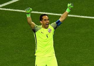 Claudio Bravo celebrates Chile's win over... Claudio Bravo celebrates Chile's win over...