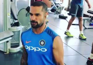 Shikhar Dhawan works out in the gym. - India TV Shikhar Dhawan works out in the gym. - India TV