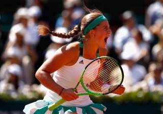 Jelena Ostapenko of Latvia celebrates a point -... Jelena Ostapenko of Latvia celebrates a point -...