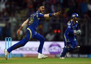 Krunal Pandya of MI celebrates after taking a... Krunal Pandya of MI celebrates after taking a...
