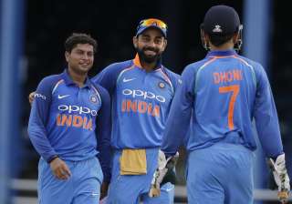 Kuldeep Yadav celebrates fall of wicket with... Kuldeep Yadav celebrates fall of wicket with...