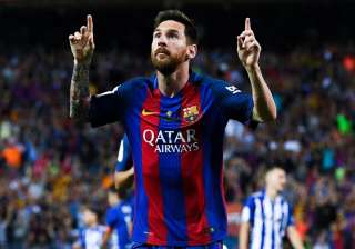 Lionel Messi of FC Barcelona celebrates after... Lionel Messi of FC Barcelona celebrates after...