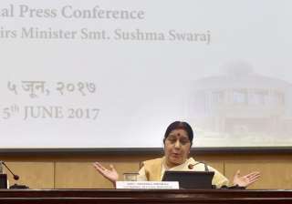 Sushma Swaraj addresses media in New Delhi on... Sushma Swaraj addresses media in New Delhi on...