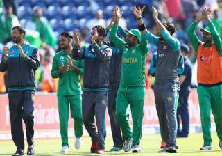 Pakistan players celebrate their victory over... Pakistan players celebrate their victory over...