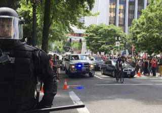 Protesters after stabbing incident in portland Protesters after stabbing incident in portland
