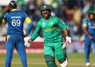 Sarfraz Ahmed celebrates after hitting the... Sarfraz Ahmed celebrates after hitting the...