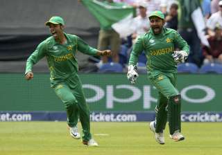 Pakistan captain Sarfraz Ahmed celebrates after... Pakistan captain Sarfraz Ahmed celebrates after...