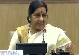 Sushma Swaraj speaks to media in New Delhi -... Sushma Swaraj speaks to media in New Delhi -...