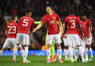 Zlatan Ibrahimovic and Marcos Rojo of Manchester... Zlatan Ibrahimovic and Marcos Rojo of Manchester...
