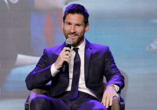 Barcelona's striker Lionel Messi speaks during a... Barcelona's striker Lionel Messi speaks during a...