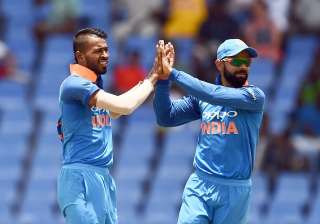 Hardik Pandya celebrates with team captain Virat... Hardik Pandya celebrates with team captain Virat...