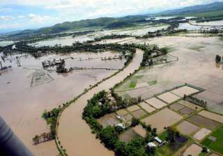 An aerial view of the flood affected areas in... An aerial view of the flood affected areas in...
