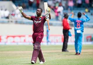 Evin Lewis reacts after reaching to his hundred.... Evin Lewis reacts after reaching to his hundred....