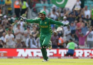 Sarfraz Ahmed of Pakistan celebrates after the... Sarfraz Ahmed of Pakistan celebrates after the...