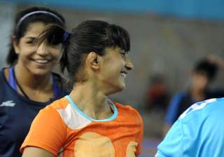 Vinesh Phogat takes part in a practice session at... Vinesh Phogat takes part in a practice session at...