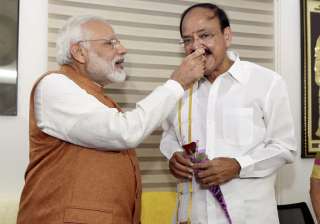 PM Modi offers sweets to VP-elect Venkaiah Naidu... PM Modi offers sweets to VP-elect Venkaiah Naidu...