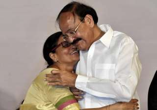 Venkaiah Naidu and his wife Usha after being... Venkaiah Naidu and his wife Usha after being...
