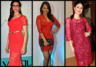 deepika kareena or sonakshi who wore red lace... deepika kareena or sonakshi who wore red lace...