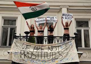 topless protest in ukraine against indian embassy... topless protest in ukraine against indian embassy...