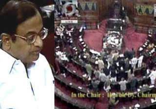 bjp uproar in rs over chidambaram s saffron... bjp uproar in rs over chidambaram s saffron...