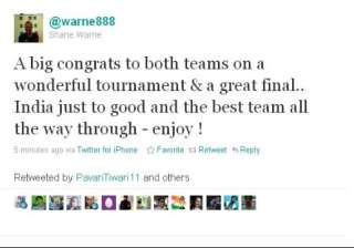 twitter flooded with wishes for victorious indian... twitter flooded with wishes for victorious indian...