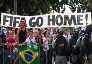 fifa world cup small band of protesters marches... fifa world cup small band of protesters marches...