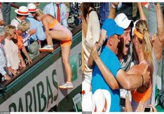 how sharapova climbed the stand to meet her dear... how sharapova climbed the stand to meet her dear...