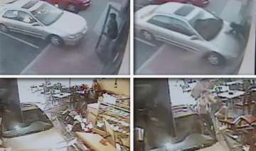 cctv footage of car crashing in restaurant -... cctv footage of car crashing in restaurant -...