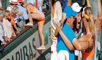 how sharapova climbed the stand to meet her dear... how sharapova climbed the stand to meet her dear...
