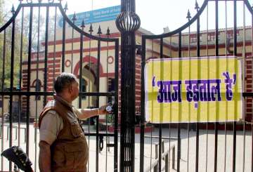 Security guard outside a closed bank in Allahabad... Security guard outside a closed bank in Allahabad...