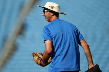 Jason Gillespie during the warm up session -... Jason Gillespie during the warm up session -...