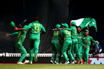 Pakistan team celebrate winning the ICC... Pakistan team celebrate winning the ICC...