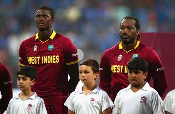 Jason Holder and Chris Gayle of the West Indies... Jason Holder and Chris Gayle of the West Indies...