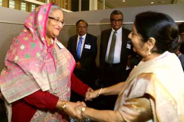 Sushma Swaraj meets Sheikh Hasina, no mention of... Sushma Swaraj meets Sheikh Hasina, no mention of...