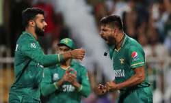 Pakistan's Haris Rauf celebrates the dismissal of New