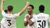 Arsenal's Pierre-Emerick Aubameyang, 2nd right, celebrates