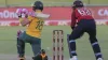 South African batsman Faf Du Plessis miss hits the ball