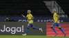 Brazil's Neymar, left, celebrates after scoring his side's