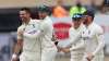 James Anderson of England celebrates taking the wicket of