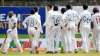 Sri Lankan bowler Praveen Jayawickrama, fourth left, celebrates taking the wicket of West Indies bat